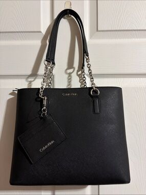 Calvin Klein Black Tote with Silver Chain Handles